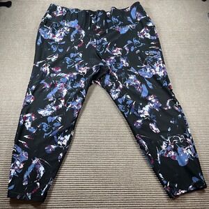 Livi Active Women Plus Size 26/28 Floral Cropped Leggings Black Blue Abstract